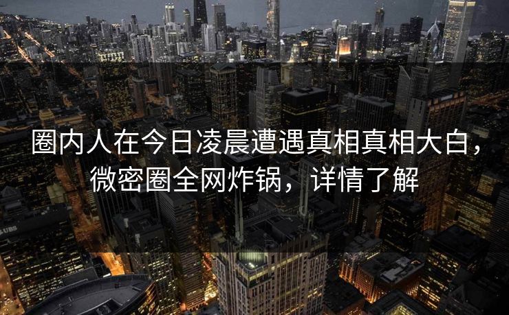 圈内人在今日凌晨遭遇真相真相大白，微密圈全网炸锅，详情了解