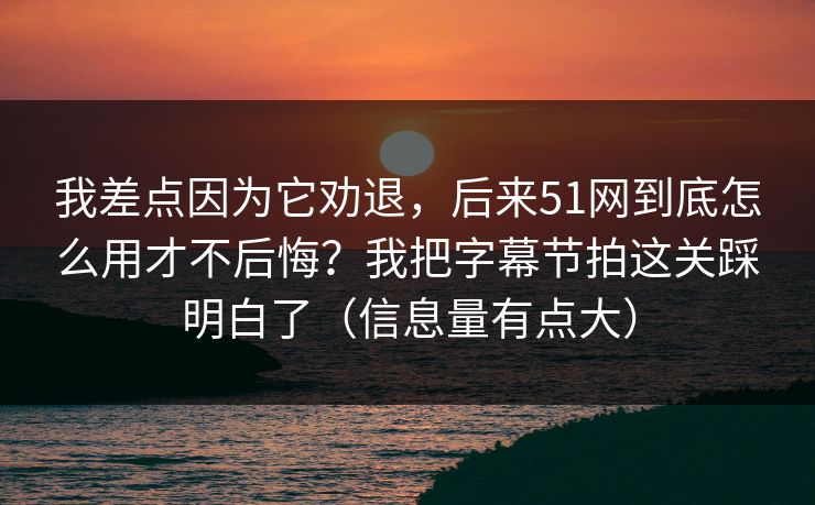 我差点因为它劝退，后来51网到底怎么用才不后悔？我把字幕节拍这关踩明白了（信息量有点大）