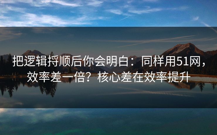 把逻辑捋顺后你会明白：同样用51网，效率差一倍？核心差在效率提升